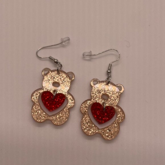 ⭐️❤️ FREE Bear Animal Valentines Love Chic Glam Heart Trendy Artsy Drop Earrings - Picture 4 of 7